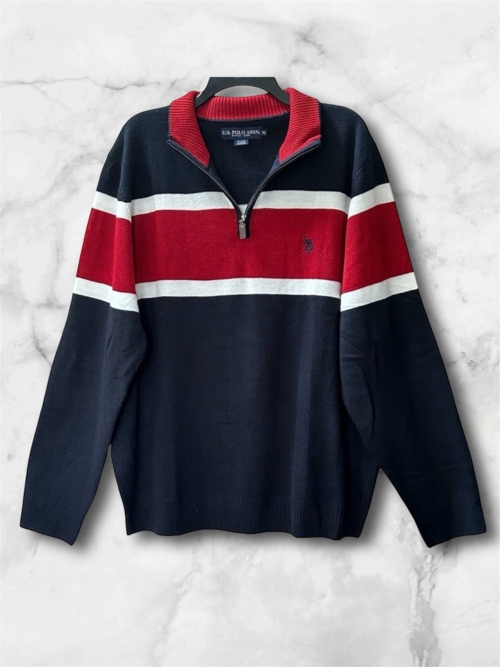 U.S. Polo Association Quarter Zip Colorblock Pullover Sweater Top Size XL NWOT